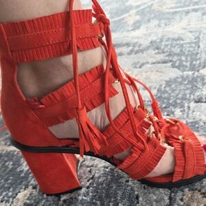 BCBGMaxAzria Bold Orange Strappy Heels